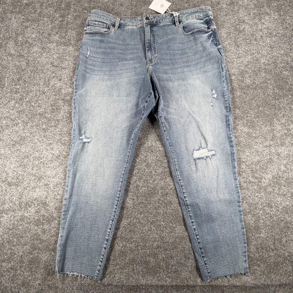 Pistola Jeans Women 22W Blue Denim Cotton High Rise Light Wash Distressed Skinny